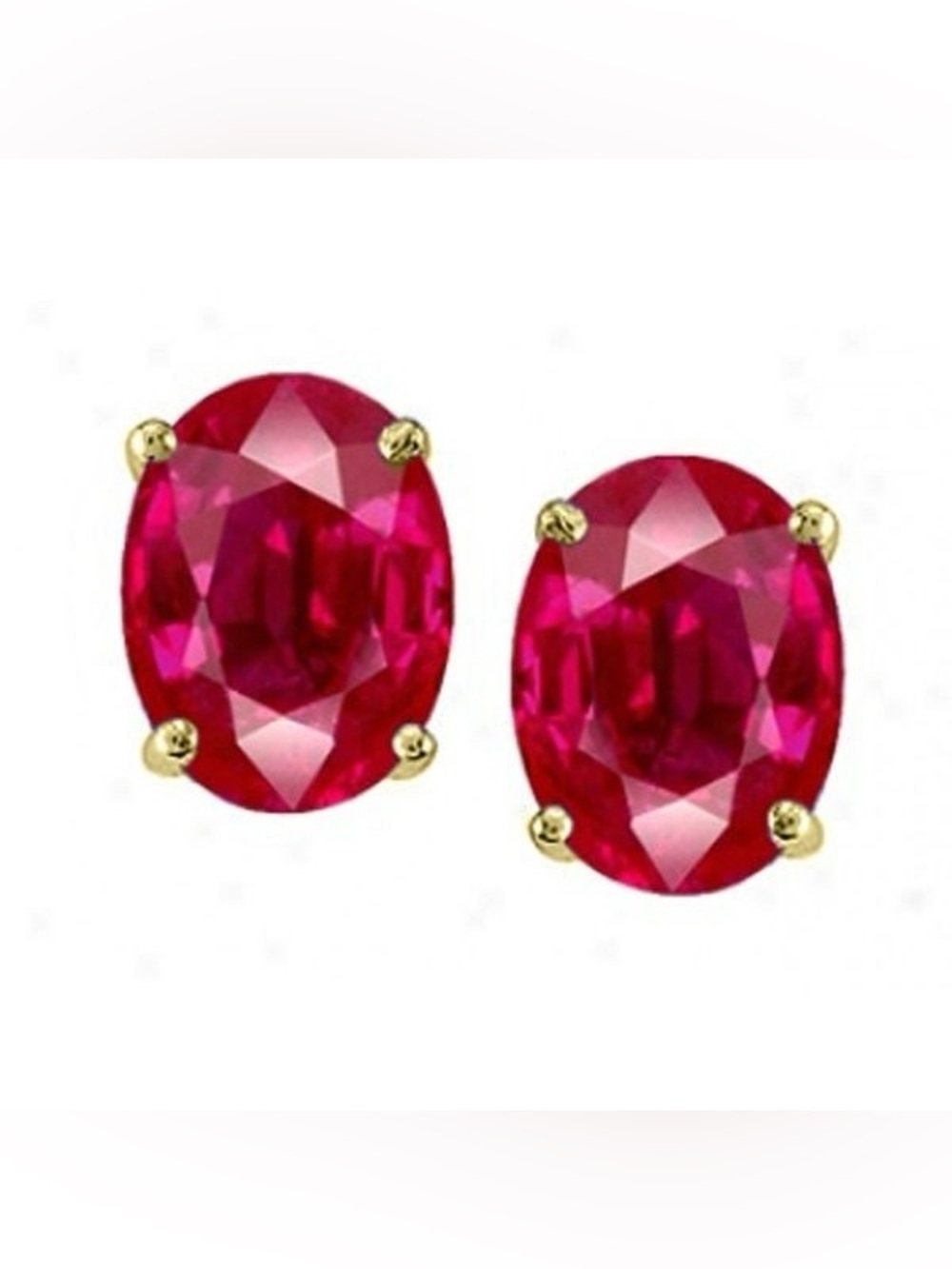 🌟 Ruby Red Oval Stud Earrings in 18K Gold Plated - Picture 2 of 8